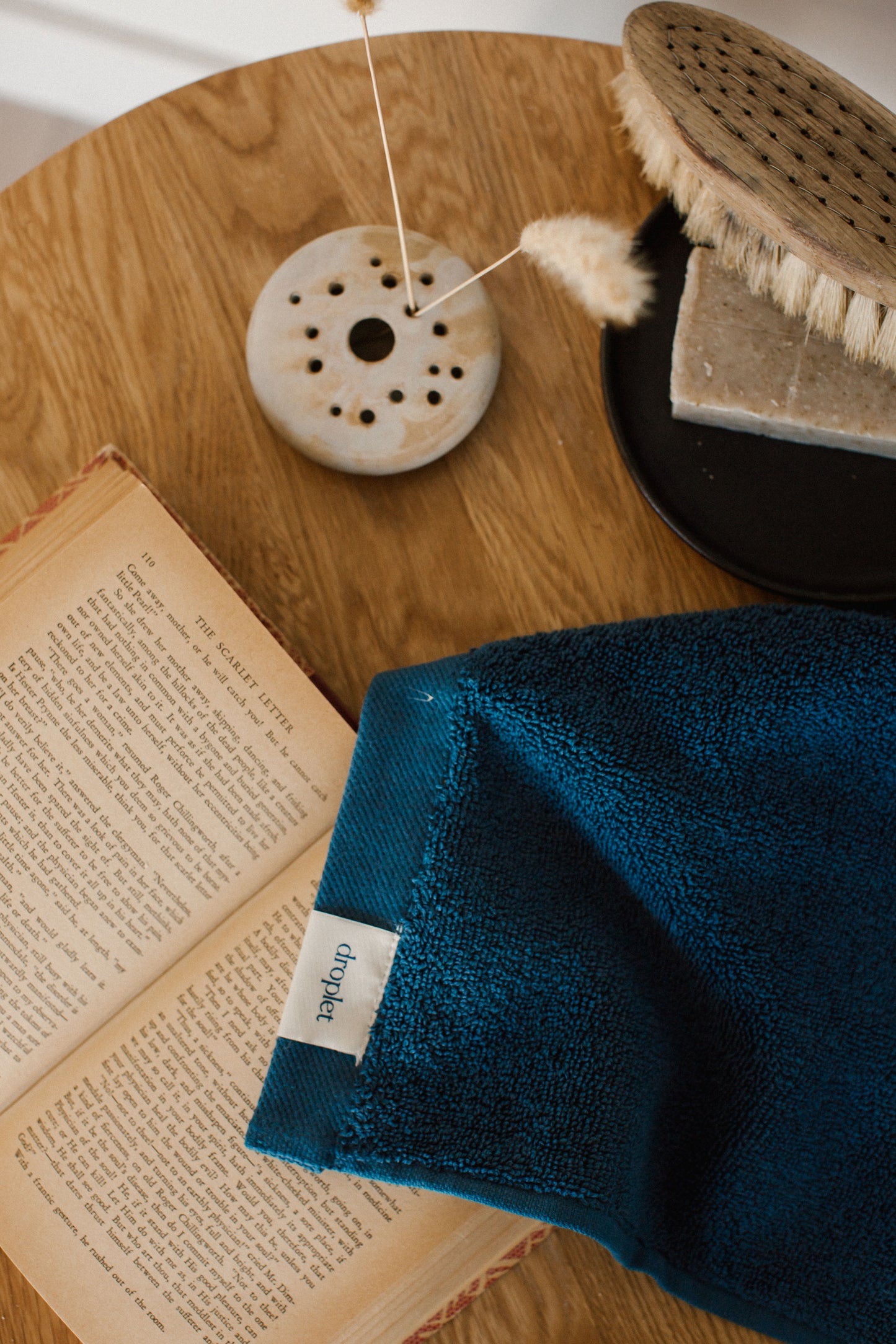 blue organic cotton Turkish terry face towel