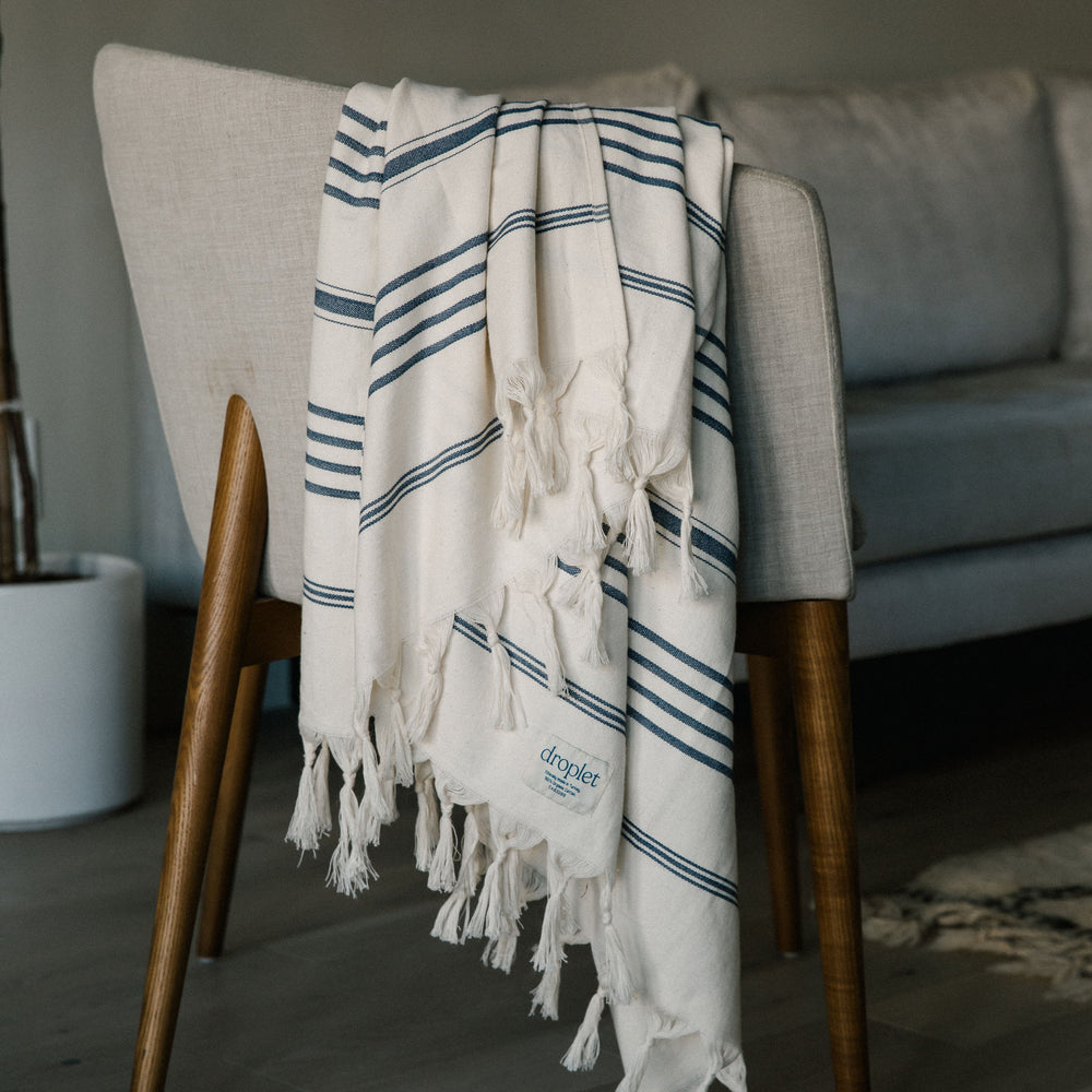 
                  
                    stripey blue organic cotton Turkish towel
                  
                