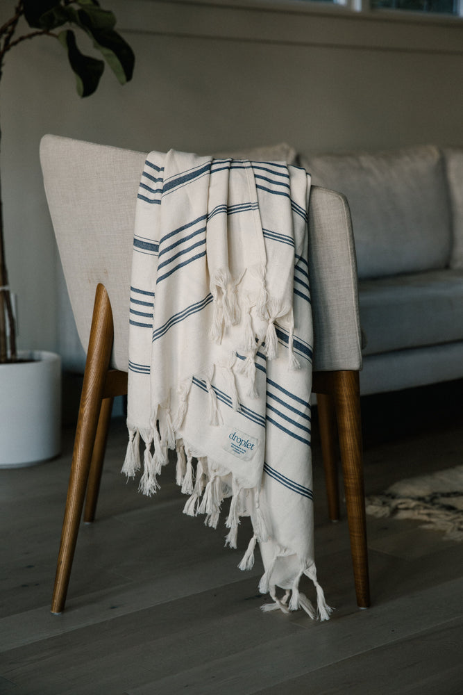 
                  
                    stripey blue organic cotton Turkish towel
                  
                